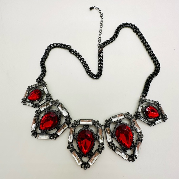 Modern Vintage Red Crystal Statement Necklace - Picture 10 of 14